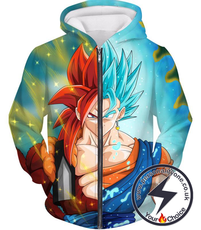 Dragon Ball Z Zip Up Hoodie - Super Saiyan Blue Vegetto And SSJ4 Gogeta